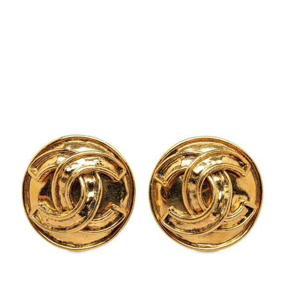 CHANEL Authentic Gold Logo Earrings